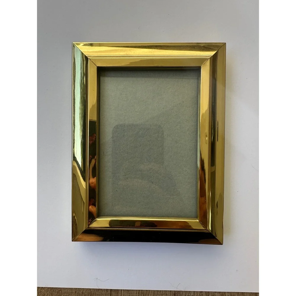 Vintage 90s Fetco Brass Picture Frame Polished‎ Gold Tone Beveled 5x7 Tabletop